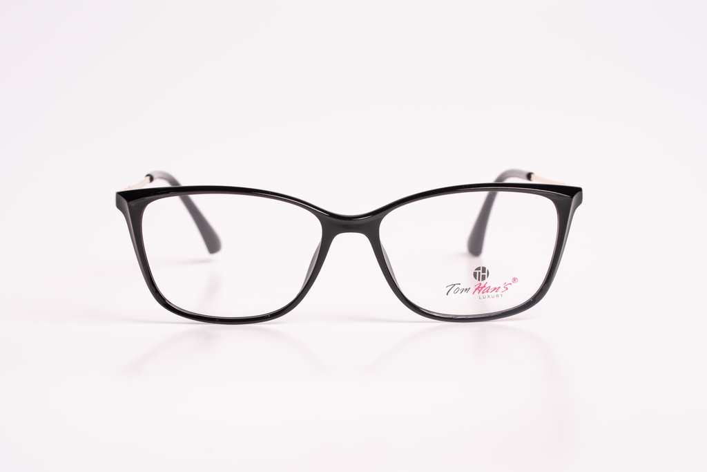 Tom Han's Luxury Cat-Eye Eyeglasses - Black with Gold Twist Temples