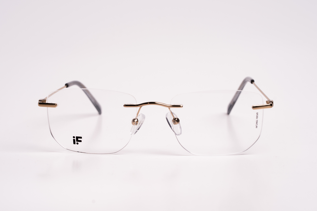 IF Eyewear Rimless Geometric Eyeglasses - Gold & Grey