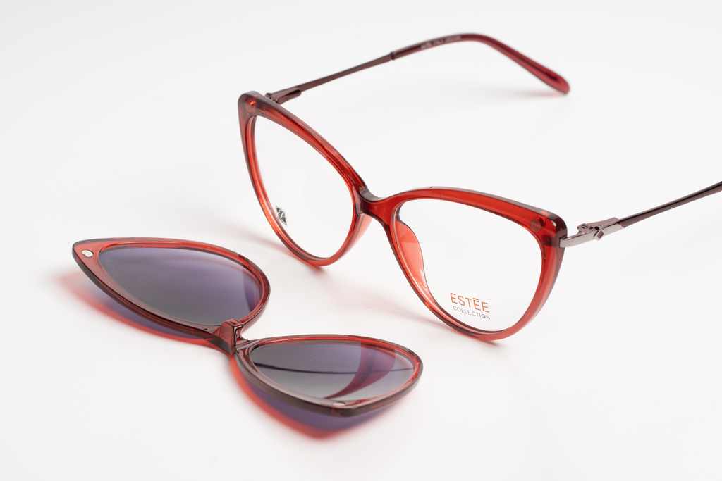 ESTEE Magnet Clip-On Cat-Eye Glasses - Red