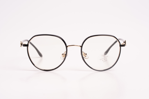 Chic Round Blue Light Blocking Glasses - Black & Gold with Floral Detail